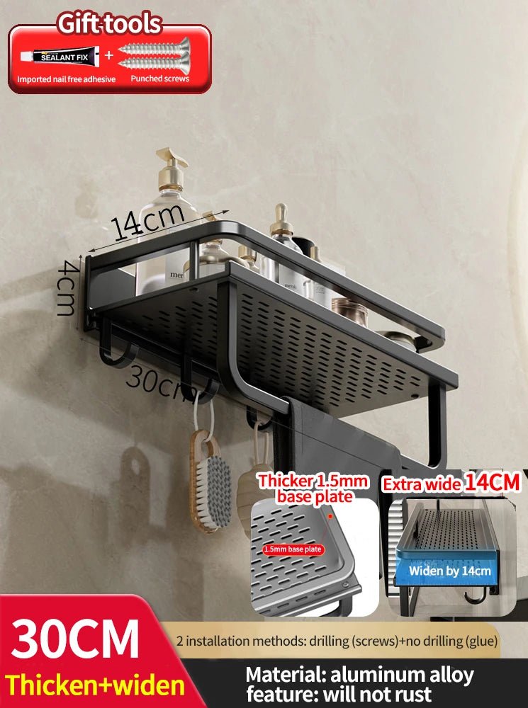 Aluminium Bathroom Rack with Hooks - Grey - Handy House