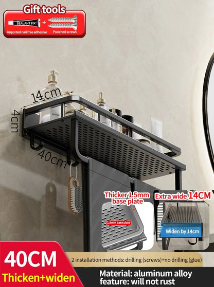 Aluminium Bathroom Rack with Hooks - Grey - Handy House