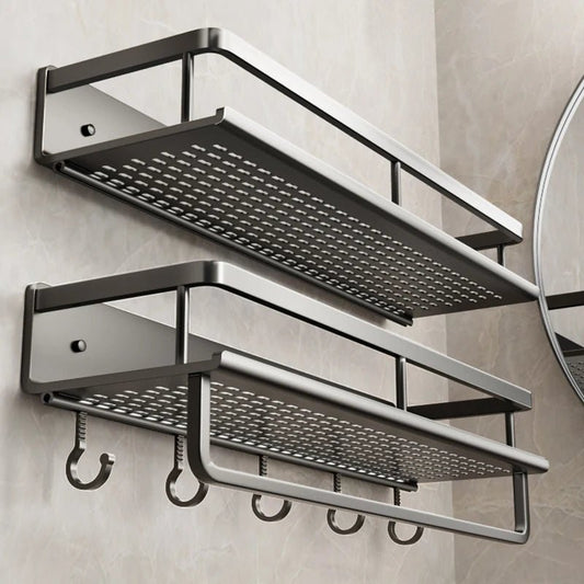 Aluminium Bathroom Rack with Hooks - Grey - Handy House