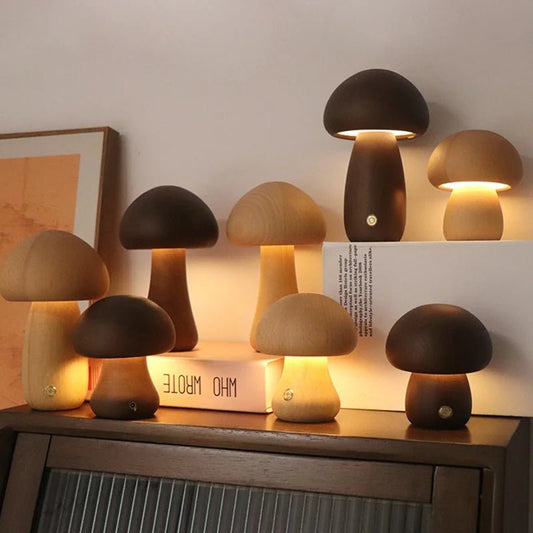 Beech Wood Mushroom Night Light with Touch Switch - Handy House