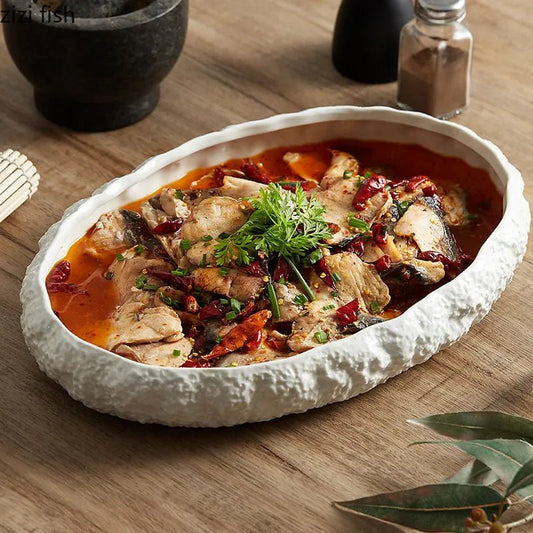 Rock Texture Ceramic Main Dish Plate - Handy House